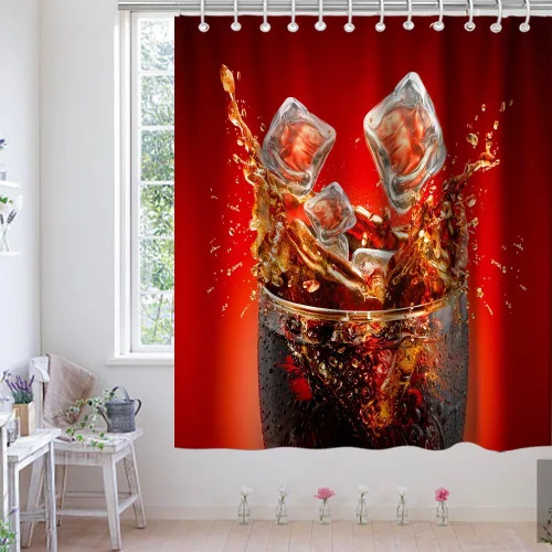 Miniatura 3 de Cortina de ducha de bebidas heladas, juego de decoración de baño con ojales y ganchos, 36 pulgadas de ancho x 72 pulgadas de alto, rojo y negro