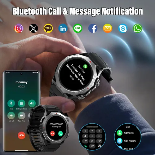 Miniatura 2 de Relojes inteligentes militares para hombres (respuestahacer llamadas), reloj de fitness HD de 1.39 pulgadas, monitor de sueño de frecuencia cardíaca
