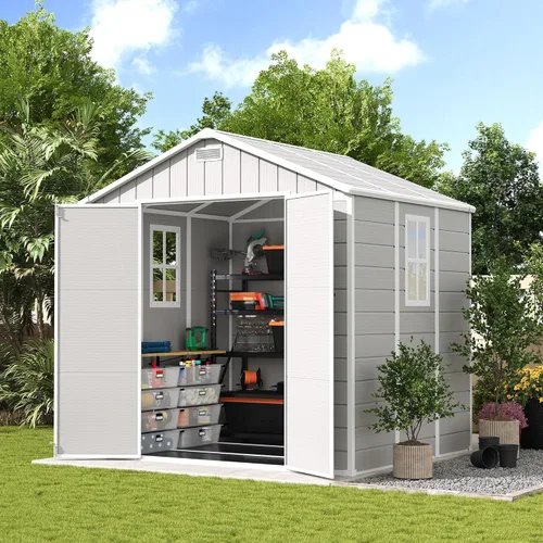 Miniatura 12 de UDPATIO Outdoor Resin Storage Shed 8 x 10 FT, Plastic Storage Shed with Floor Large Outdoors Garden Tool Storage Shed Outside Clearance Shed with