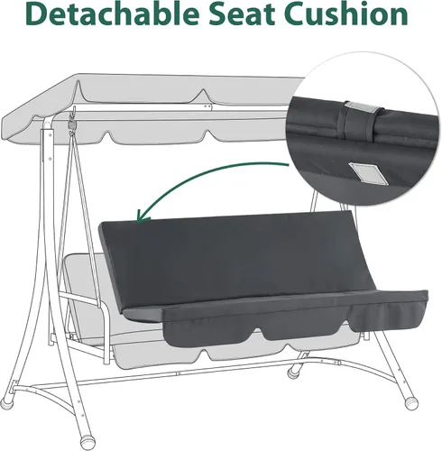 Miniatura 7 de MCombo Columpios de patio de 3 asientos con marco de acero resistente a la intemperie, toldo ajustable, columpio reclinable para porche al aire Gris
