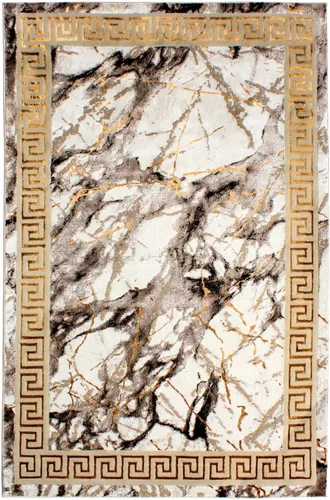 Miniatura 2 de Alfombra abstracta moderna de mármol de 5 x 7 Pila mediana antideslizante y duradera Bordes dorados con respaldo de cuero Mejor alfombra