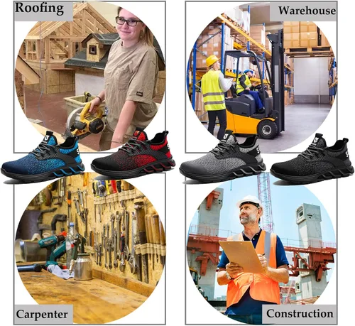 Miniatura 7 de SUADEX Zapatos deportivos con punta de acero para hombres y mujeres, indestructibles, ligeros, cómodos, antideslizantes, puntera compuesta