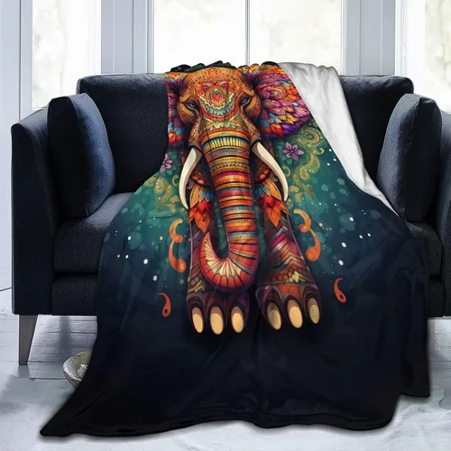 Miniatura 4 de Manta con diseño de mandala y elefante, regalos para mujeres adultas, manta de franela india colorida, suave y esponjosa, ligera para decoración