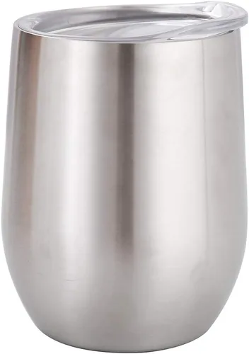 Copas de vino de acero inoxidable, vaso aislado de doble pared con tapa para vino, café, bebidas, champán, cócteles (acero inoxidable)