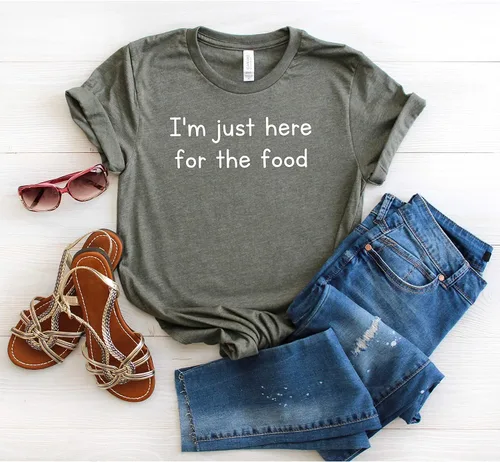 Miniatura 6 de Camiseta con texto en inglés "I'm Just Here for The Food", camiseta divertida para mujer, camiseta casual con gráficos, camiseta de manga corta