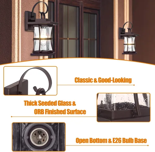 Miniatura 3 de 2 paquetes de luz de pared para exteriores, lámpara de exterior de bronce cepillado al óleo, impermeable, apliques para porche, iluminación montada