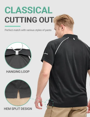 Miniatura 5 de BVVU Polo para hombre, manga larga, corta, táctica, para golf, absorbe la humedad, con cuello