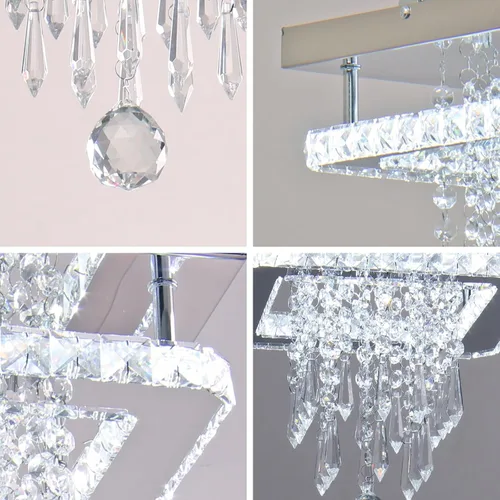 Miniatura 6 de Candelabro cuadrado de cristal moderno, lámpara LED de techo de cristal empotrada para comedor, dormitorio, sala de estar, pasillo (blanco)