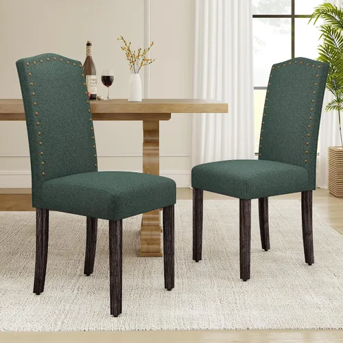 Miniatura 17 de LSSPAID Juego de 4 sillas de comedor, modernas y cómodas sillas Parsons tapizadas de lino con ribete de cabeza de clavo de bronce y patas de madera