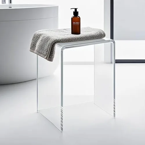 Miniatura 4 de Taburete pequeño de acrílico de 17.7 pulgadas de alto para adultos, banco de ducha de acrílico, asiento para baño, ducha, 10.2 pulgadas