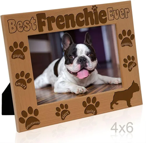 Miniatura 4 de KATE POSH Best Frenchie Ever - Marco de fotos de madera natural grabado, marco de fotos de bulldog francés, regalos conmemorativos para mascotas