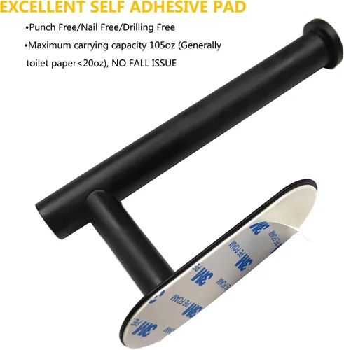 Miniatura 9 de WYSE Soporte de papel higiénico negro autoadhesivo, soporte para papel higiénico para baño, portarrollos de papel higiénico, acero inoxidable SUS304