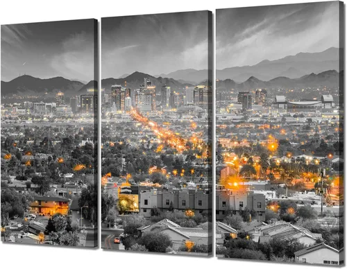 Phoenix City Skyline - Arte de pared, lienzo de paisaje urbano de Arizona, imágenes enmarcadas, pósters, pinturas, decoración de hogar, oficina,