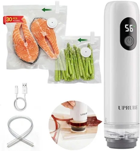 Sellador al vacío compacto para alimentos (máquina selladora al vacío + 30 bolsas de vacío reutilizables), potente máquina selladora al vacío de