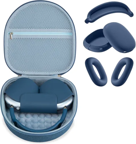 Miniatura 14 de Funda para auriculares Apple Airpods Max, estuche duro portátil de viaje para auriculares, bolsa con malla y cremallera para cargador y accesorios