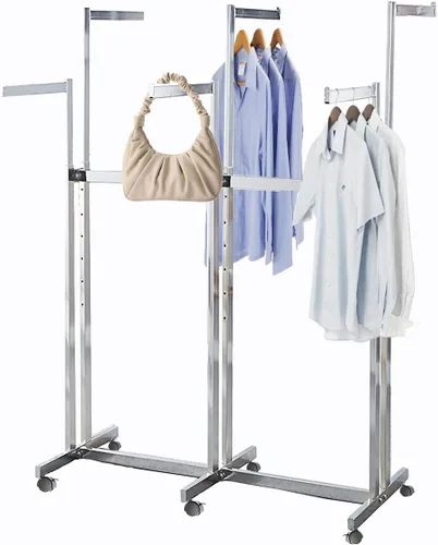 Miniatura 12 de Perchero de pie de metal para ropa - Estantes de exhibición resistentes para uso comercial con ruedas, perchero de ropa de 6 brazos, perchas
