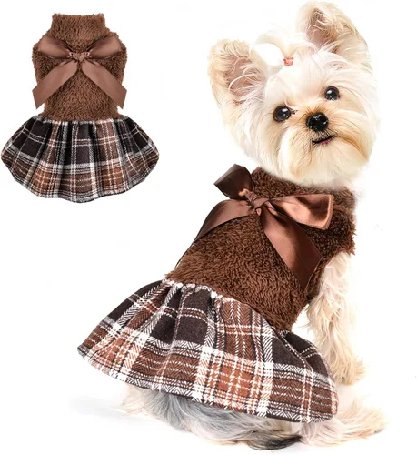 Miniatura 16 de Suéter para perro, ropa de invierno para perros pequeños, niño y niña, vestido de otoño para perrito, forro polar cálido, chihuahua, Yorkie, Tartán