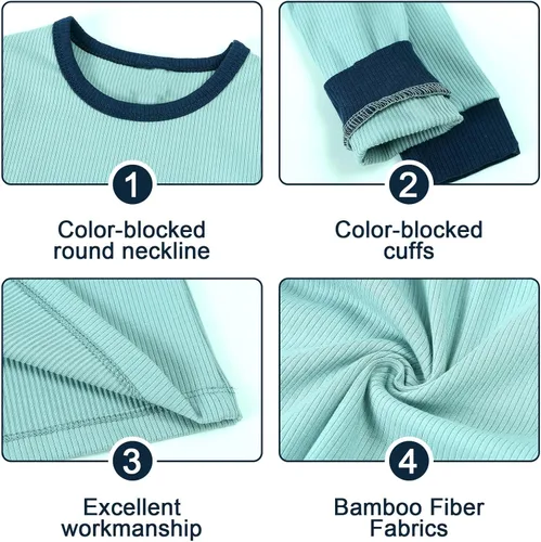 Miniatura 9 de OPAWO Pijama de bambú para niños pequeños, camiseta acanalada y pantalones de 2 piezas para niña, ropa de otoño para bebé, ropa de invierno de 1 a 7
