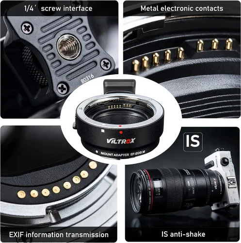 Miniatura 4 de VILTROX Adaptador de cámara de montaje EF-EOS M, anillo convertidor de lente de enfoque automático, adaptador de lente EF-M compatible con lentes