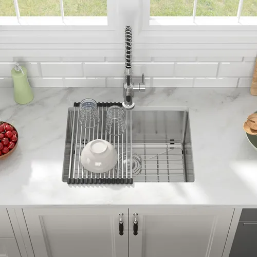 Miniatura 3 de Fregadero de barra de montaje inferior de 21 x 18 pulgadas, acero inoxidable calibre 16, cuenco individual, debajo del mostrador, lavabo profundo
