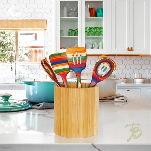 Miniatura 3 de Totally Bamboo Soporte para utensilios de cocina de bambú en forma ovalada, 6 "x 4" x 7
