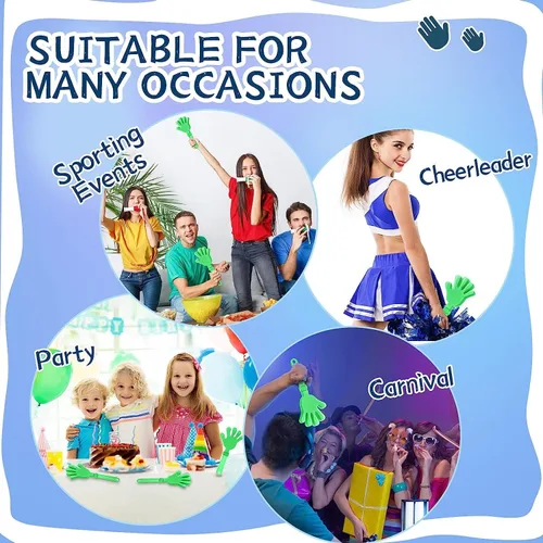 Miniatura 5 de 48 pinzas de mano verde lima de 7.5 pulgadas para hacer ruido, regalos de fiesta, aplausos de plástico, eventos deportivos, pelota, baile