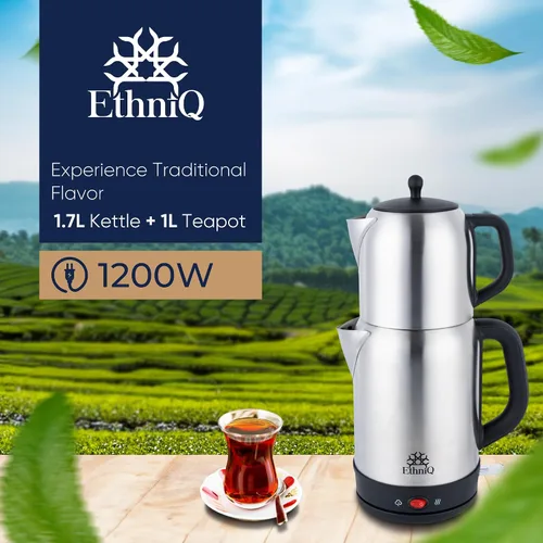 Miniatura 5 de Ethniq TeaVibe Hervidor Eléctrico Turco para Té - Hervidor de Doble Olla de Acero Inoxidable 120V y Filtro, Protección contra Hervido en Seco