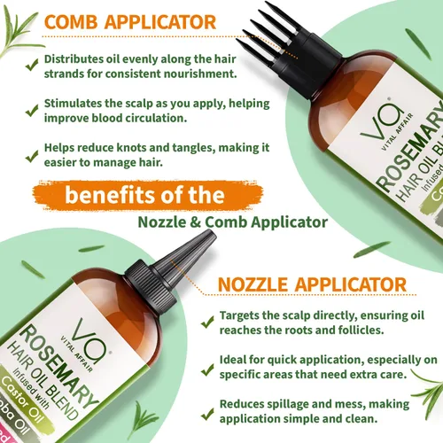 Miniatura 6 de VITAL AFFAIR Mezcla de aceite de romero puro para el crecimiento del cabello con ricino, batana, aceite de jojoba infundido con biotina y vitamina