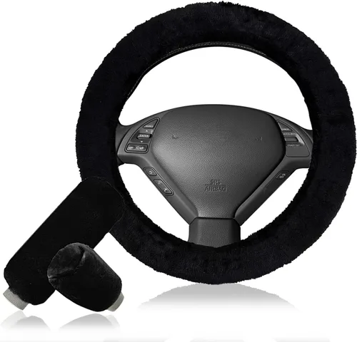 Forro decorativo Zone Tech antiderrapante de felpa para volante, freno de mano y palanca de cambios - Cómoda cubierta térmica para el volante del
