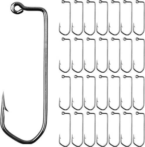 50pcs/100pcs Aberdeen Jig Hook with 90-Degree Round Bend Extra Strong Long Shank Jig Hooks High Carbon Steel Fishing Barbarian Hooks for Saltwater