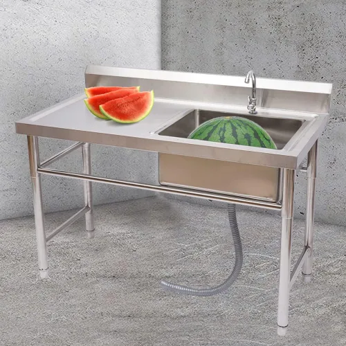 Miniatura 2 de Fregadero comercial de acero inoxidable, cuenco de cocina para catering, mesa de preparación de 1 compartimento, fregadero práctico de cocina