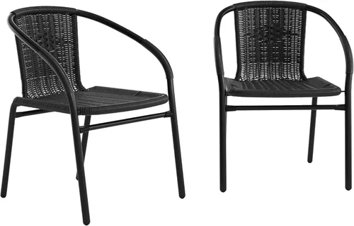 Miniatura 22 de Flash Furniture Lila Paquete de 2 Sillas Apilables de Ratán Beige para Restaurante Interior-Exterior