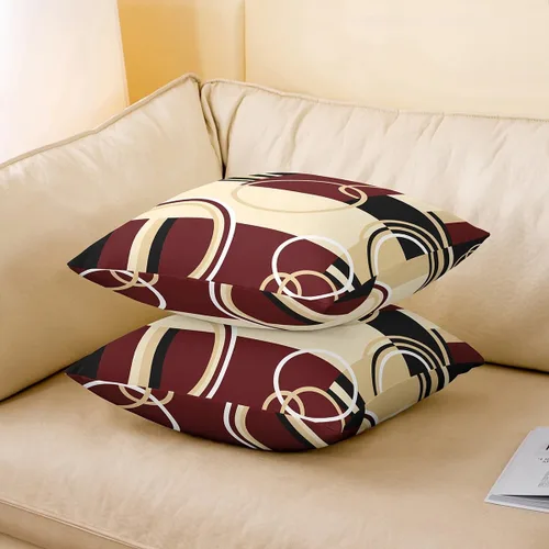 Miniatura 3 de Fundas de almohada geométricas modernas con rayas en rojo, marrón y negro, diseño retro de círculos y remolinos, juego de 4 fundas de almohada de 16