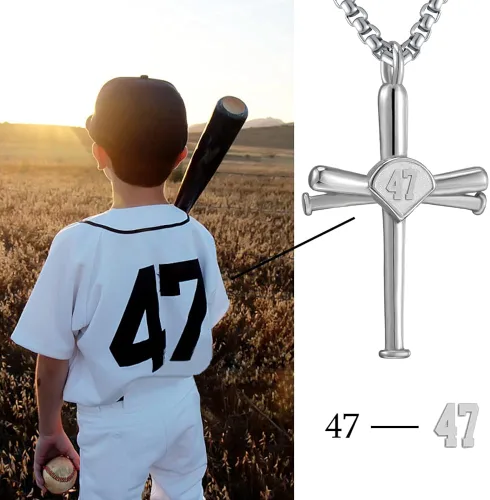 Miniatura 5 de Collar de béisbol para hombres y niños, con cruz y número inicial 0-99, cadena y dije de acero inoxidable, hecho a medida para mujeres y niñas