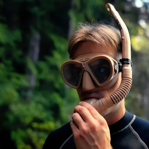 Miniatura 4 de Tilos AquaStalk - Juego de 2 máscaras de buceo y esnórquel semiseco Hi-Flow - Aventuras de apnea sin costuras Terracota