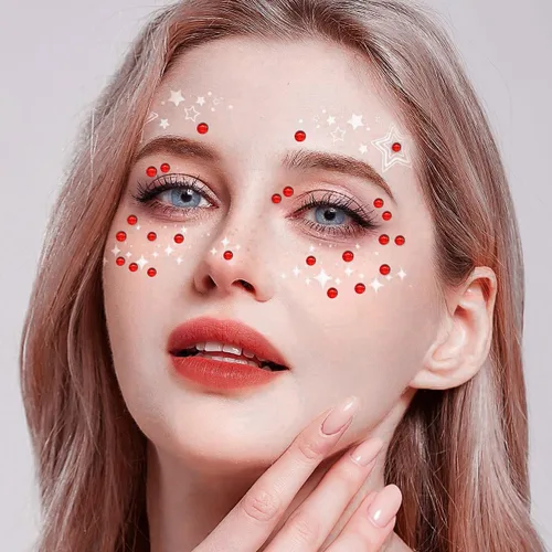 Miniatura 4 de 3090 calcomanías de diamantes de imitación autoadhesivas rojas para el cabello, joyas para los ojos, calcomanías con purpurina para el cuerpo, rojo