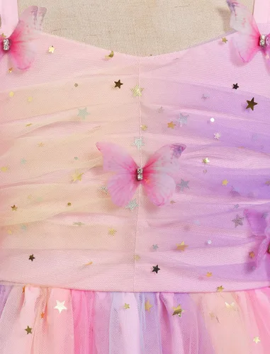 Miniatura 159 de IMEKIS Vestido de princesa de cumpleaños para niña pequeña, confeti brillante, bohemio, arco iris, pastel, sesión de fotos, traje para 1-6T