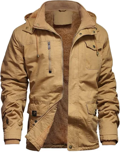 Miniatura 16 de Chaqueta de invierno para hombre, chaqueta militar, chaqueta tipo cargo con forro polar, chaqueta cálida con capucha desmontable, chaqueta