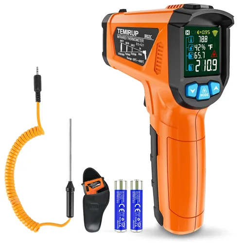 Termómetro Infrarrojo Pistola, TEMIRUP Pistola de Temperatura Láser Digital, -58°F a 1472°F, Pistola de Temperatura IR Sin Contacto con LCD a Color