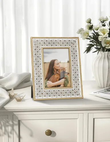 Miniatura 4 de Sonefreiy Marco de fotos bohemio de 5 x 7 pulgadas, decoración marroquí, patrón envejecido de 5 x 7 pulgadas, para escritorio y pared, regalo