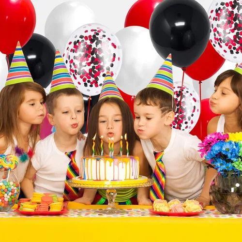 Miniatura 5 de Globos de látex de confeti negro y rojo, paquete de 60 globos de fiesta de confeti negro y rojo de 12 pulgadas para el día de la madre, cumpleaños