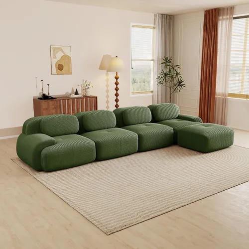 Miniatura 75 de Sofás modulares modulares sin hueso de 82 pulgadas para sala de estar, juego de sofá comprimido de 2 plazas, no requiere montaje, tela de pana, Verde