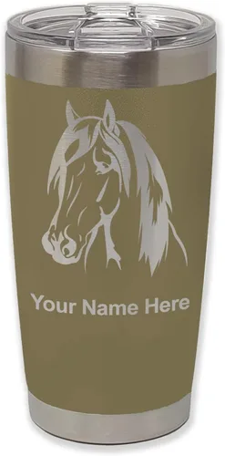 Miniatura 36 de LaserGram Vaso aislado al vacío de 20 onzas, cabeza de caballo 1, grabado personalizado incluido (negro)