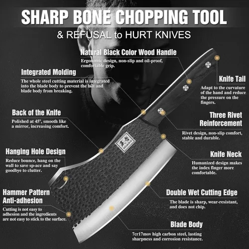 Miniatura 4 de ENOKING 7.1″ Cuchillo de Carnicero y Cuchillos de Chef – Acero Inoxidable de Alto Carbono Forjado a Mano, Mango Completo para Cocina y Corte