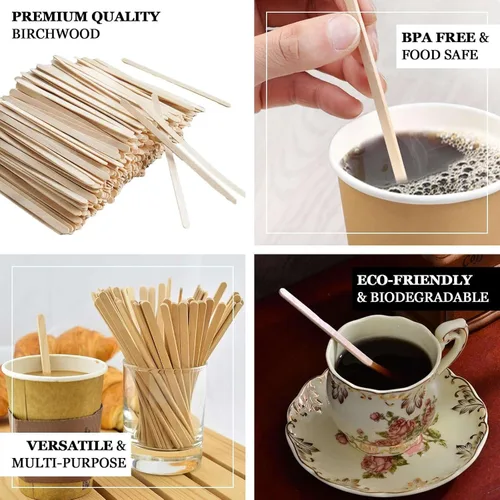 Miniatura 3 de Efavormart - Paquete de 5000 agitadores de café desechables redondos clásicos de madera de abedul de 4 pulgadas