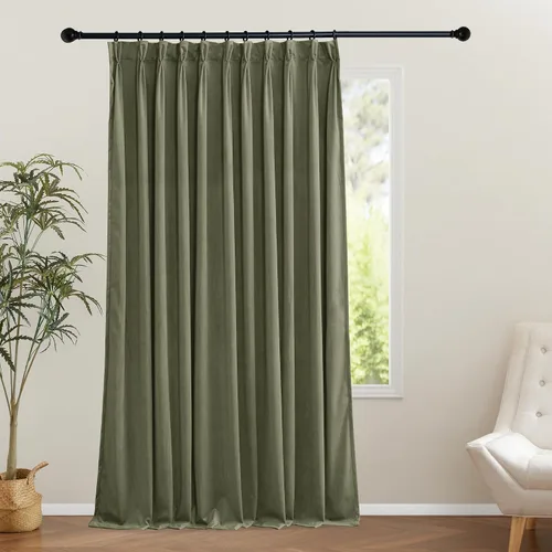Miniatura 24 de KGORGE Cortinas de terciopelo verde cazador con pliegues pinzados de 84 pulgadas, con aislamiento térmico para oscurecer habitaciones, con anillas