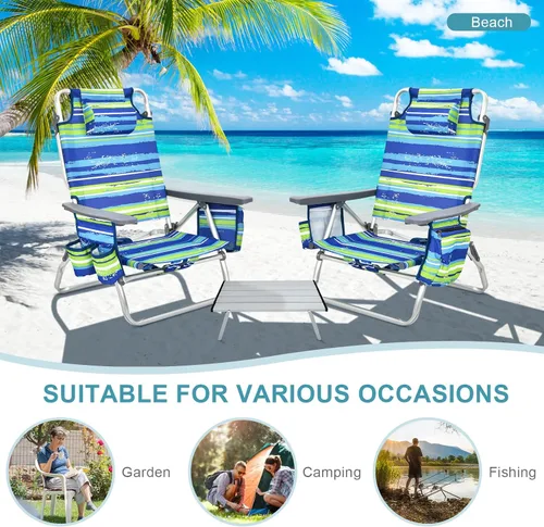 Miniatura 9 de S AFSTAR Juego de sillas de playa plegables, paquete de 2 sillas plegables y mesa pequeña de aluminio, sillas de camping ajustables de 5 posiciones
