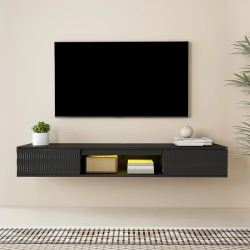 Vibe & Dine Soporte de TV LED con diseño de patrón en espiral, soporte de TV flotante de 63 pulgadas con luces RGB, centro de entretenimiento