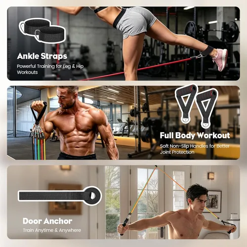 Miniatura 5 de Resistance Bands Set, Himaly Exercise Bands Strength Training Fitness Bands Workout Elastic Bands with Legs Ankle Straps, Door Anchor, Handles &