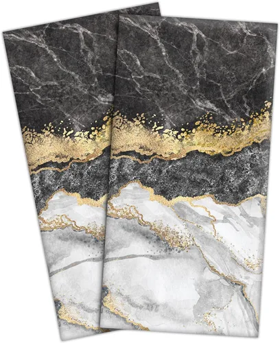 HAISUKA Toallas de mano de mármol negro y dorado para baño, toallas de baño decorativas suaves y absorbentes, toallas de mano modernas abstractas